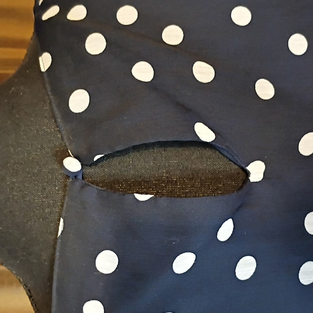 dressbarn Flapper Style Waist Navy Polka Dot Midi Dress - Picture 8 of 12